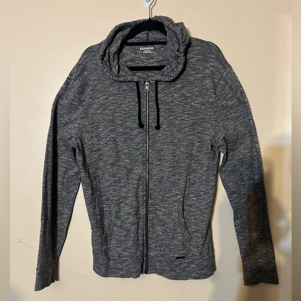 Express Women's Charcoal Gray Heathered Full Zip Hoodie
